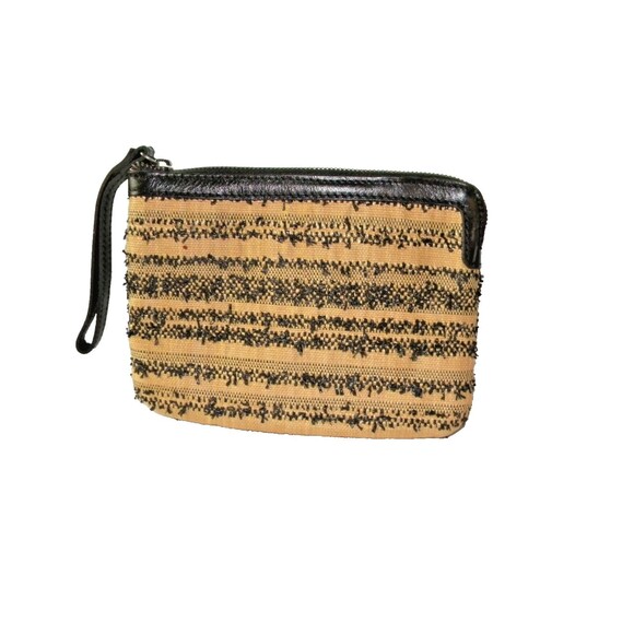 Patricia Nash Ebbe Woven Straw Cassini Leather Wristlet Striped Black - Picture 1 of 13